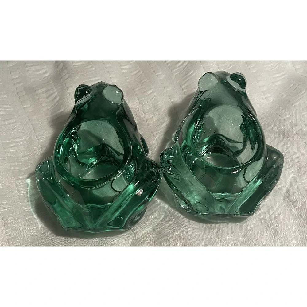 Vintage Two Spanish Green Frog Candle Holder/ Paper Weight USA